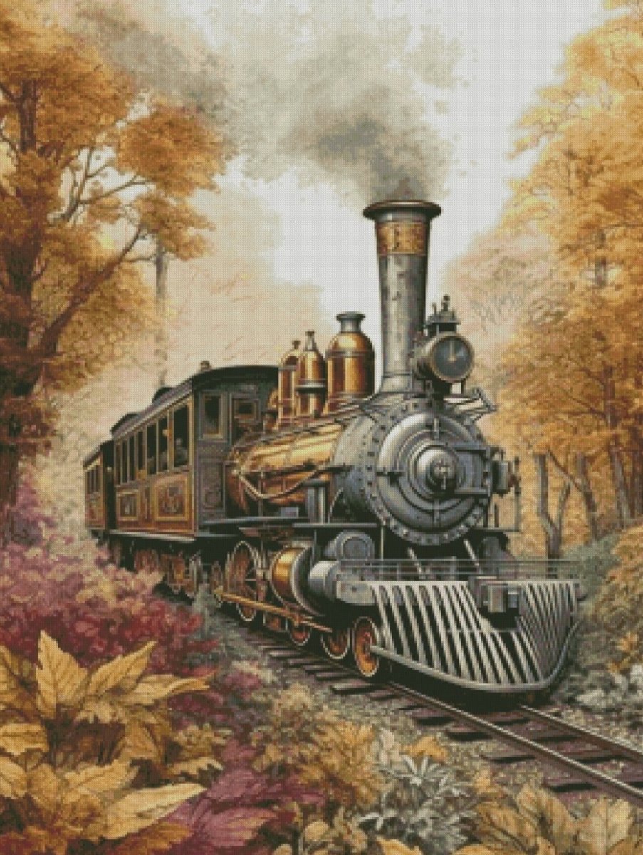 Ретро-паровоз - техника, осень - оригинал