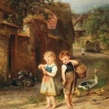 Схема вышивки «Кормление уток Антон Диффенбах  Картина»