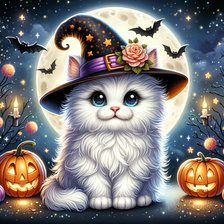 Схема вышивки «котик в хэлуин»