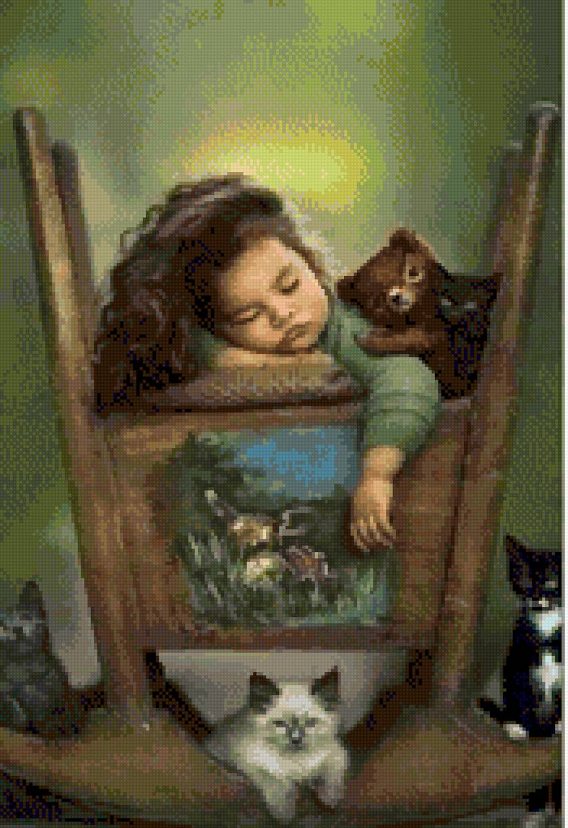 Niña durmiendo con gatos Id - idoi, bilbao - предпросмотр
