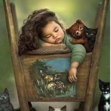 Niña durmiendo con gatos Id