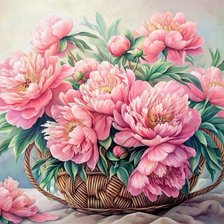 Схема вышивки «Пионы в корзине»