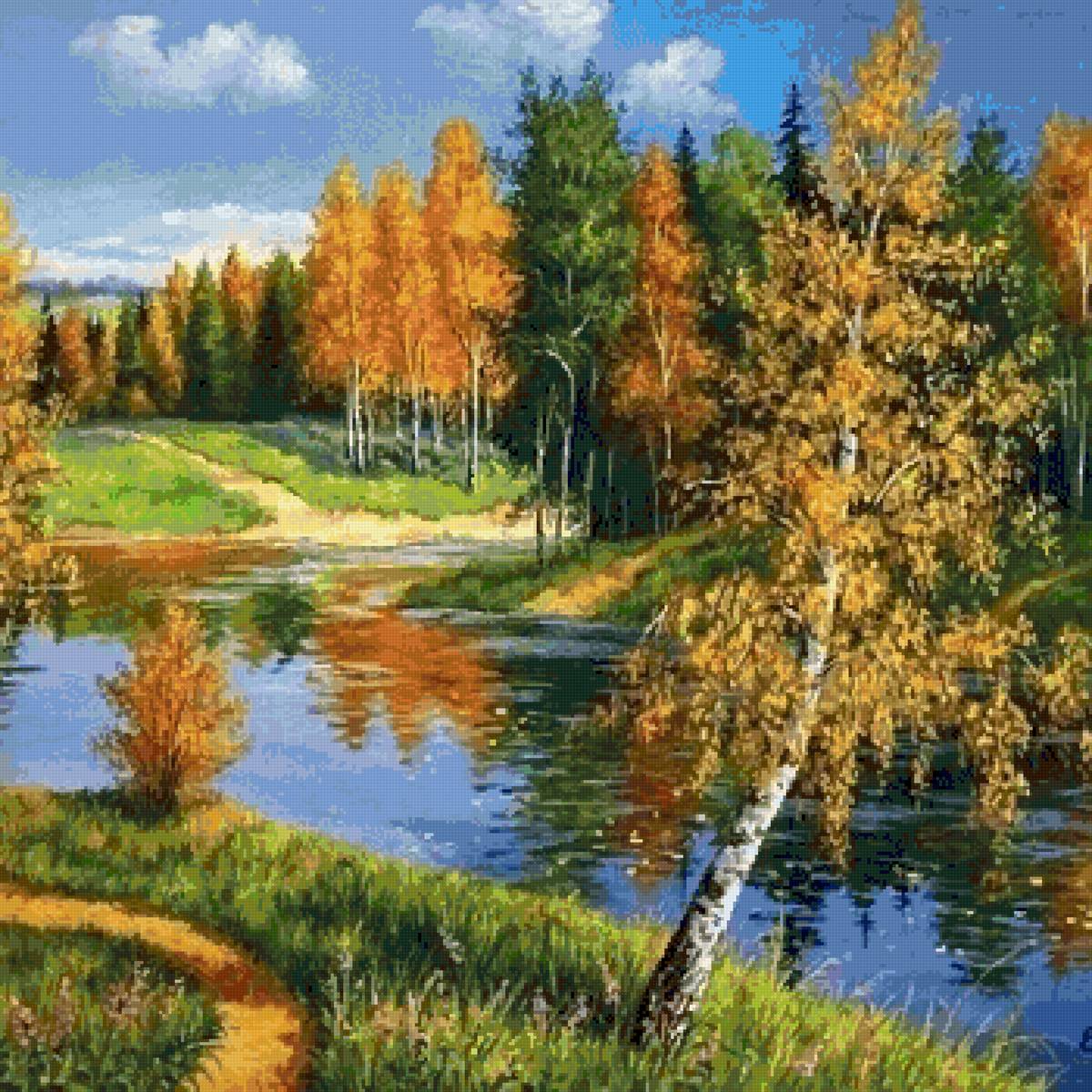 пейзаж - лес, река, осень - предпросмотр