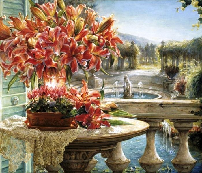 Худ. Хелен Беланд - лилии, букет, хелен беланд - оригинал