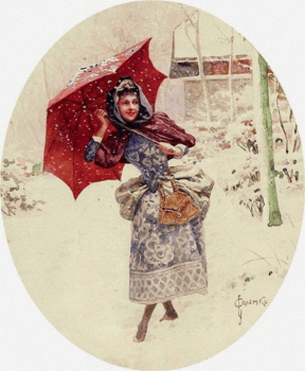 Прогулка по первому снегу Худ. Сергей Соломко - девушка, живопись, зима, снег - предпросмотр