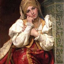 Схема вышивки «Девушка в кокошнике у печки»