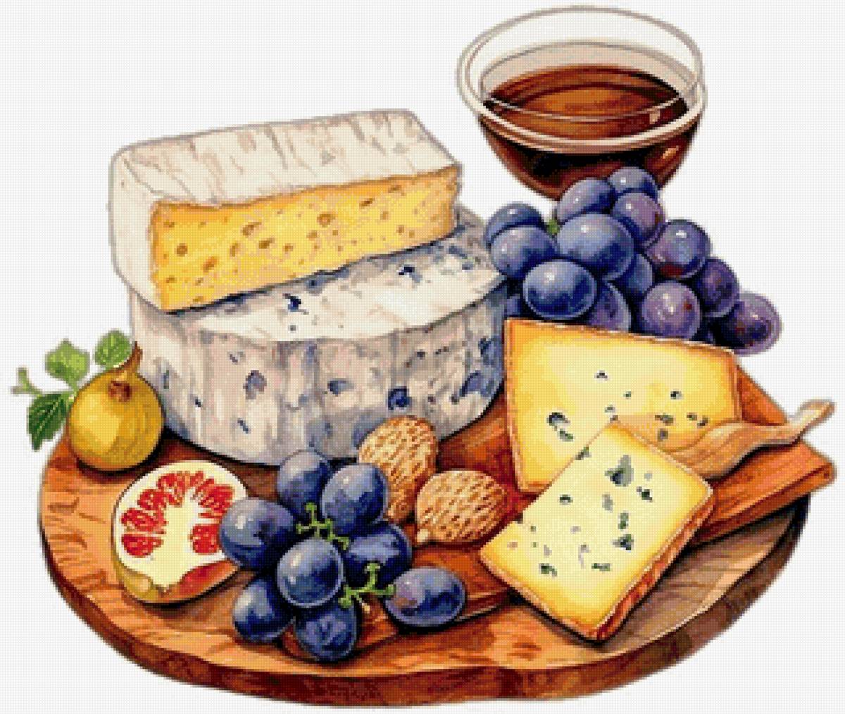 Натюрморт - виноград, вино., , натюрморт, сыр - предпросмотр