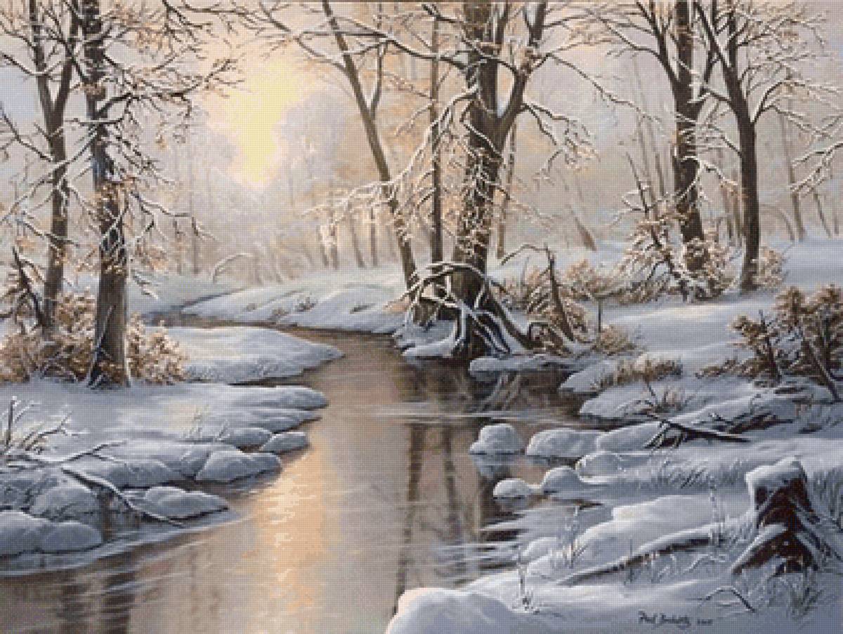 Зимний вечер - пейзаж, зима - предпросмотр