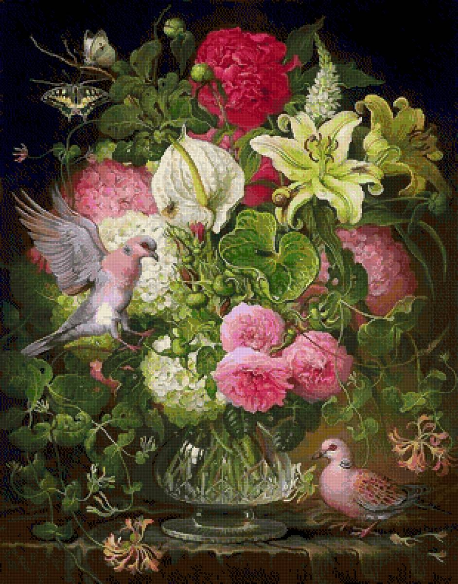 Голуби в цветах - яна мовчан - предпросмотр