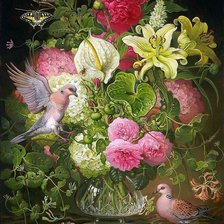 Схема вышивки «Голуби в цветах»