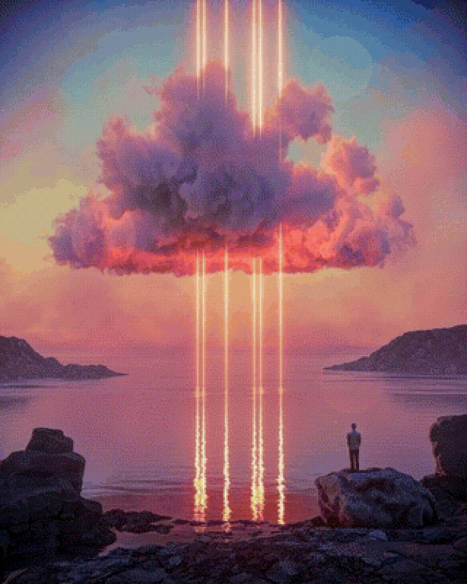 Облако среди озера - облака, камни, озеро, нежность, пастель - предпросмотр