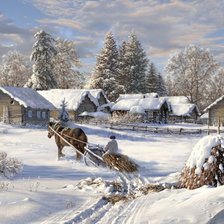 Схема вышивки «зима в деревне 2»