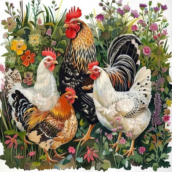 Дамский угодник - домашняя птица, петух, куры - оригинал