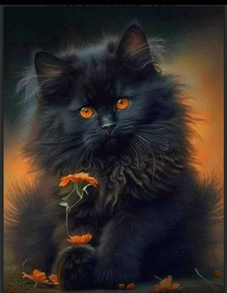 Котенок с цветком - кот, портрет, животные, цветы - предпросмотр