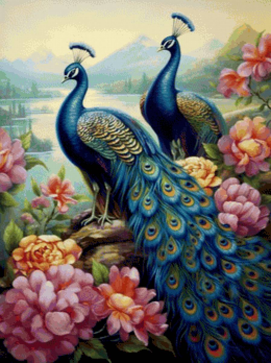 Павлины - пейзаж - предпросмотр