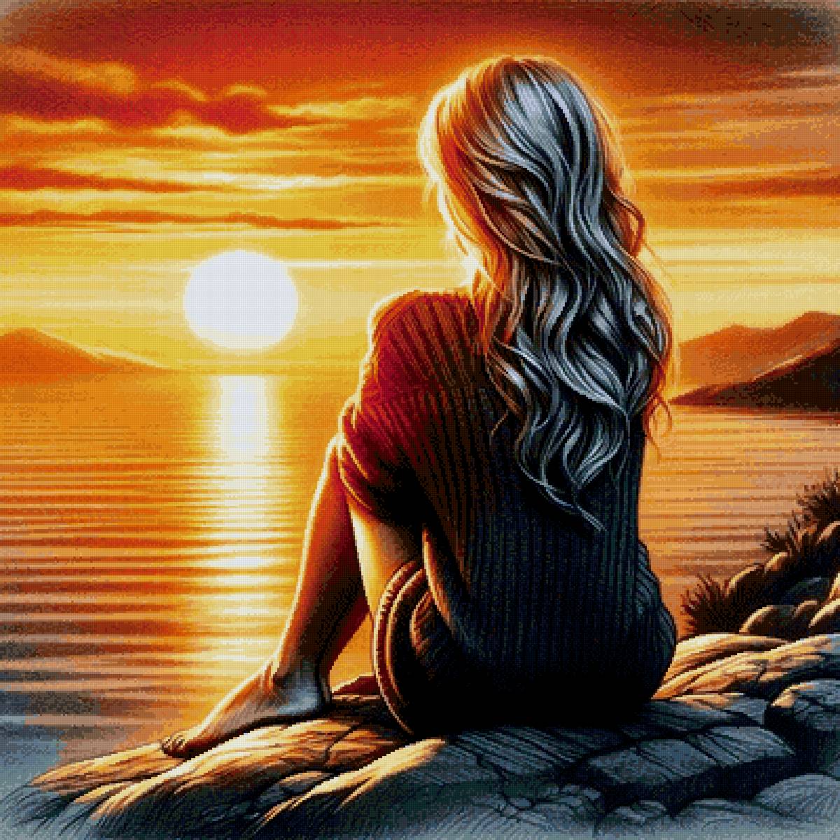 девушка и закат - предпросмотр