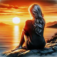 Схема вышивки «девушка и закат»