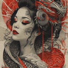 Схема вышивки «Девушка с драконом»