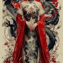 Схема вышивки «Девушка с драконом 2»