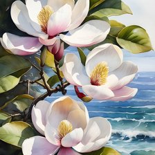 Схема вышивки «магнолия и море»