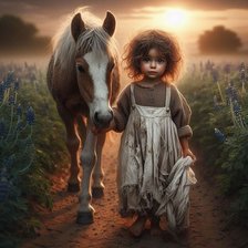 Схема вышивки «Girl at sunset with horse»