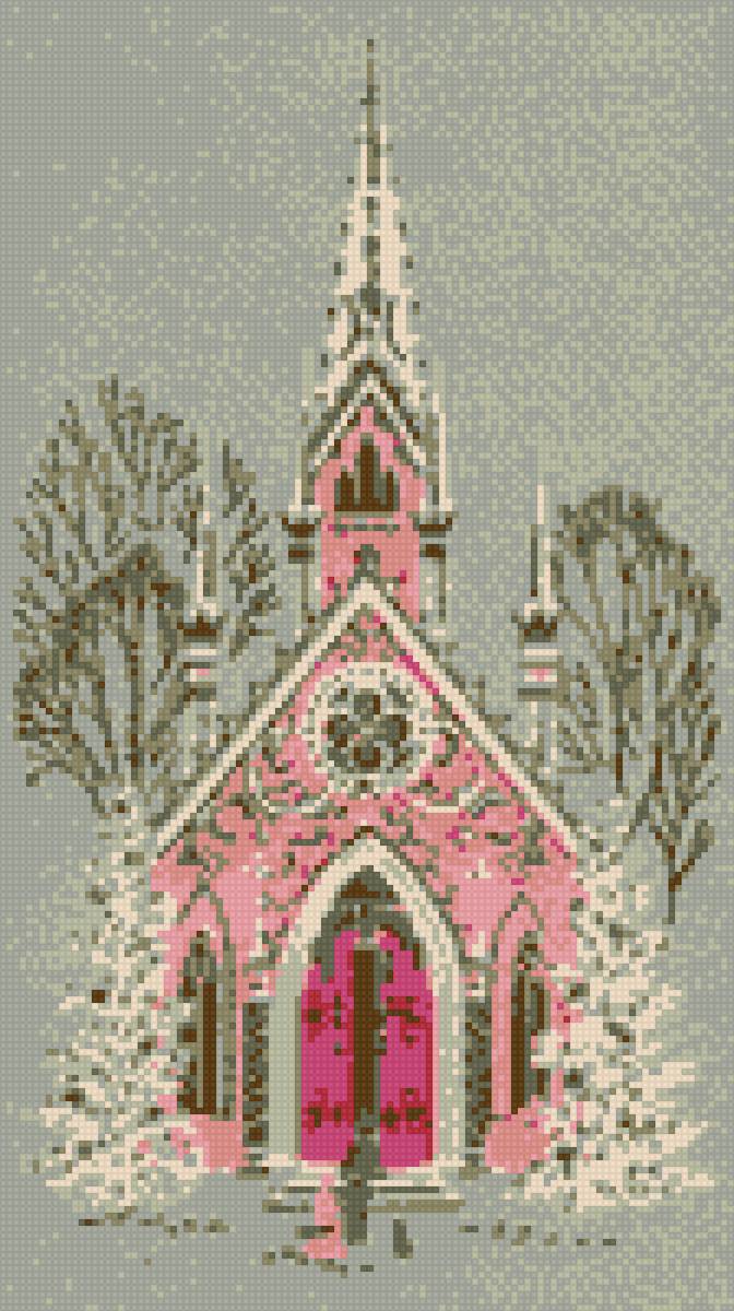 Готический собой зимой - готика, иллюстрация, вышивка крестом - предпросмотр