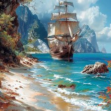 Схема вышивки «парусник в бухте»