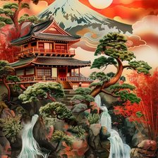 Схема вышивки «восточная пагода в горах»