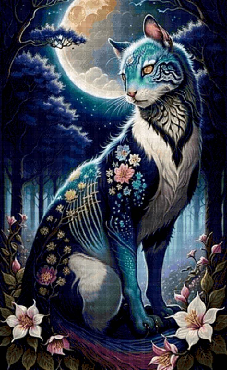 Fantasía felina - noche, felino, fantasía - предпросмотр