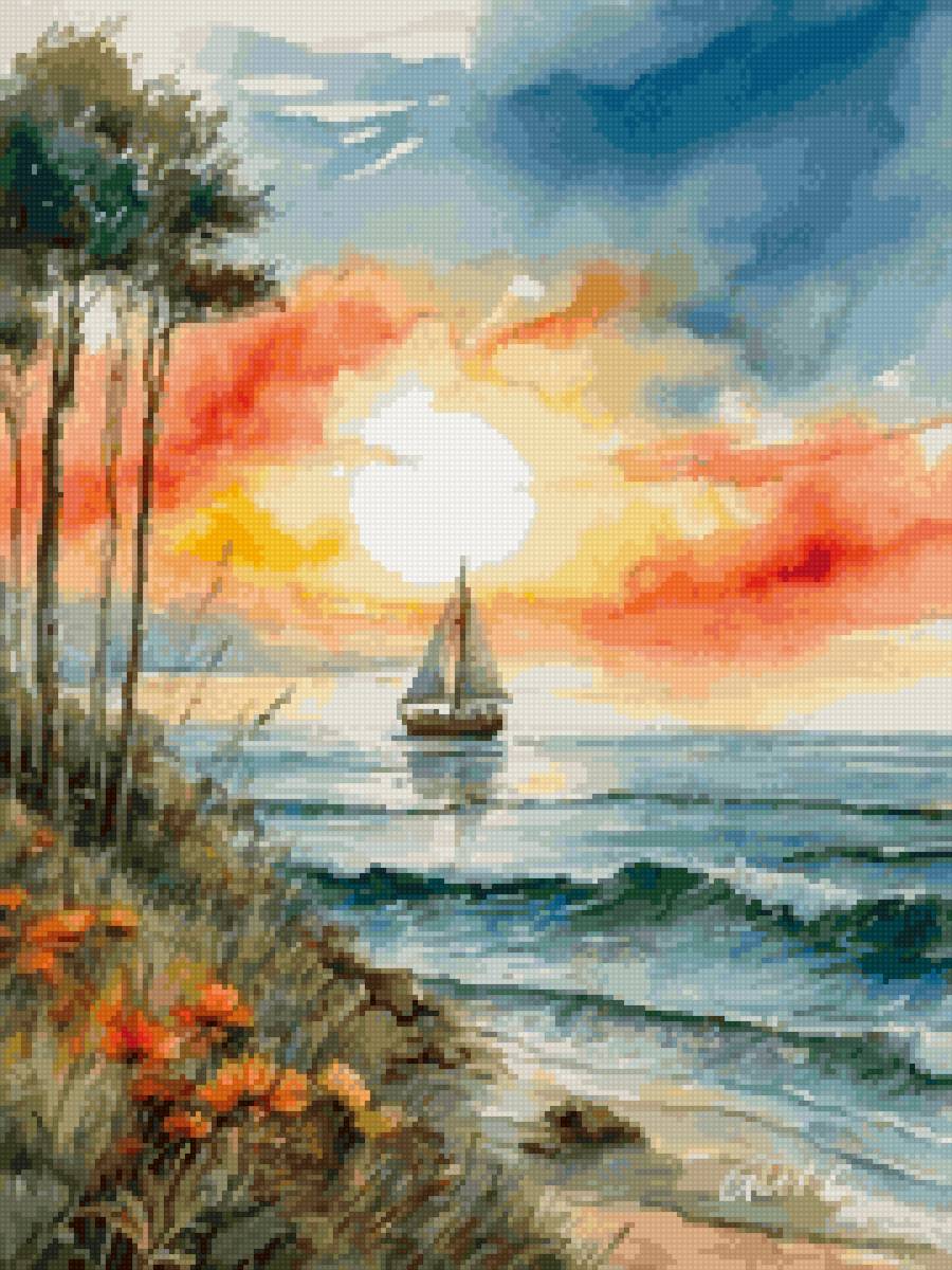 №2802412 - небо, рассвет, цветы, море - предпросмотр