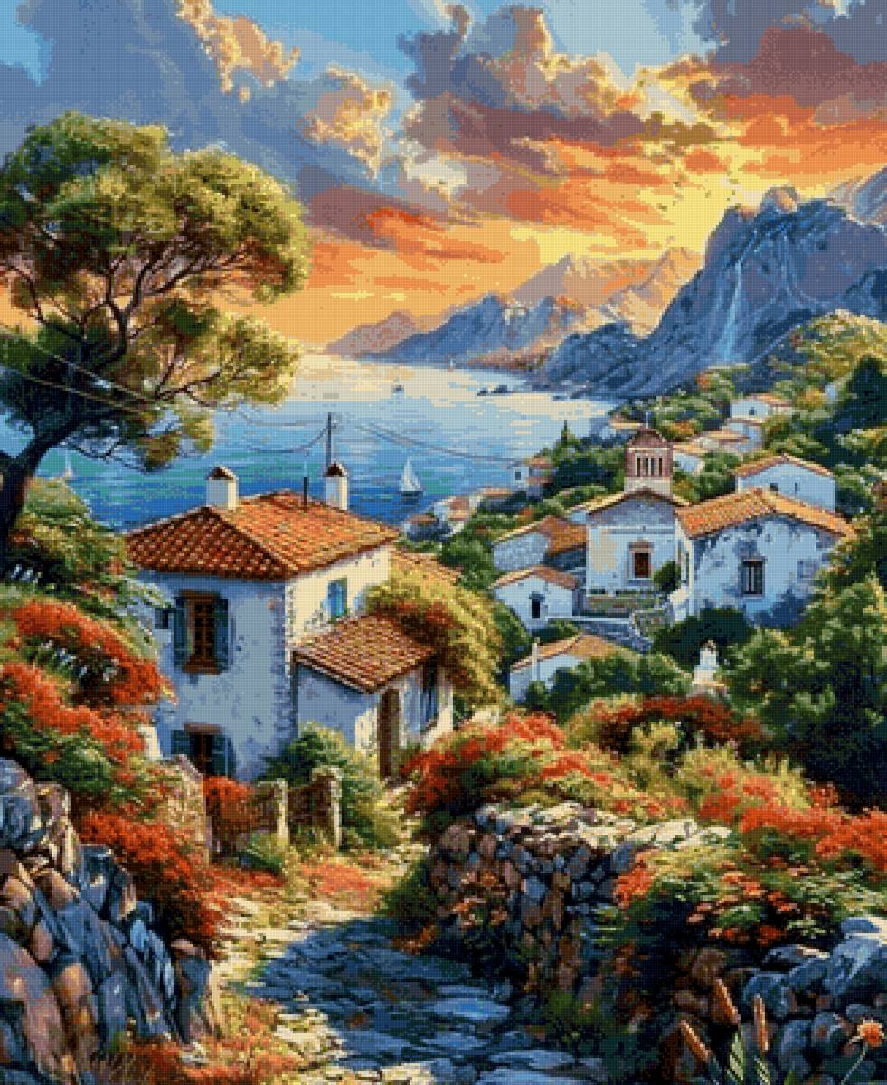 Домики на побережье - побережье, природа, бухта, море - предпросмотр