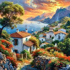 Схема вышивки «Домики на побережье»