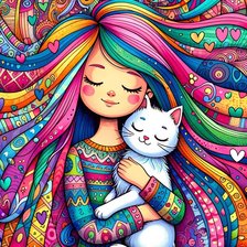 Niña colorida con gato