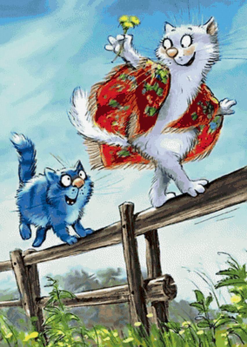 Догони - кошки, картина, синие коты - предпросмотр