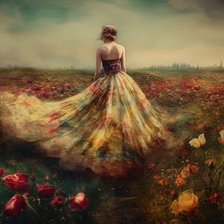 La mujer y la soledad con las flores de campo