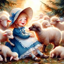 Схема вышивки «Малышка с овечками»