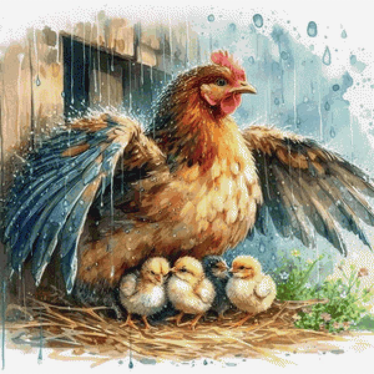 Мамина забота - цыплята, курица - предпросмотр