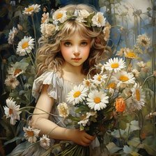 Схема вышивки «девочка с ромашками»