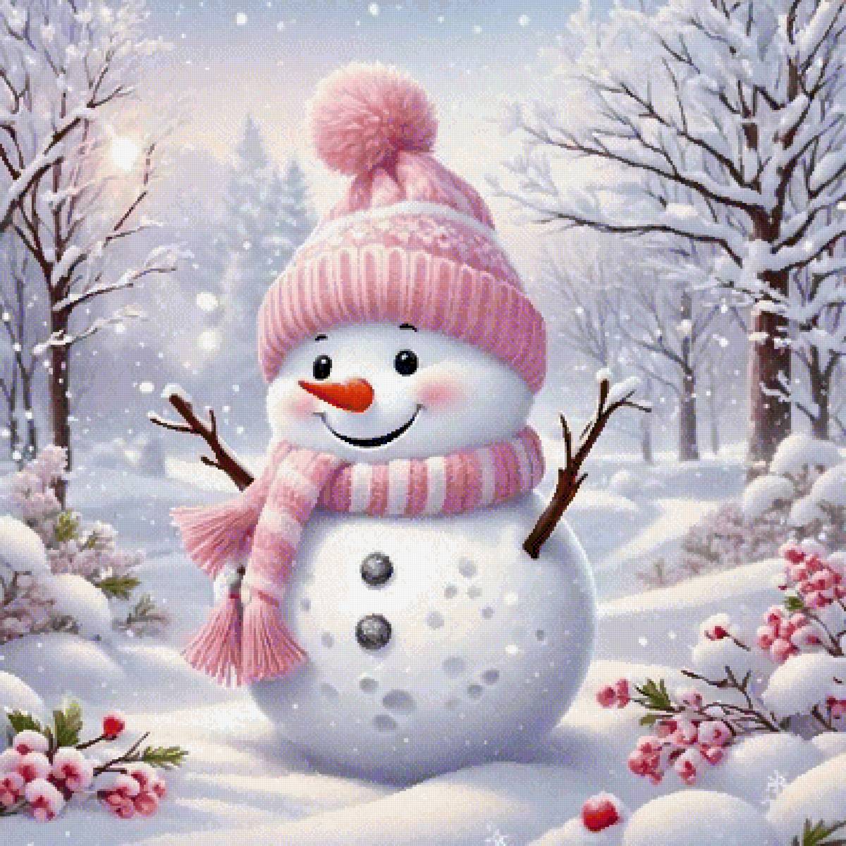 Снеговичок в розовой шапке) - предпросмотр