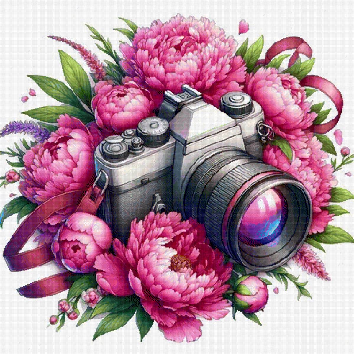 фотоаппарат и пионы - предпросмотр