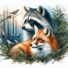 Схема вышивки «Енот и Лиса»