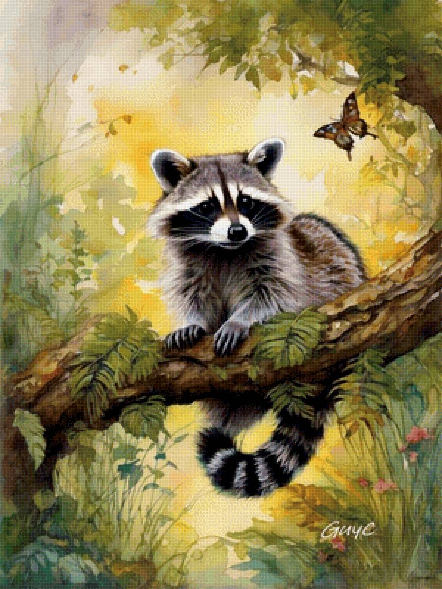 Енотик на ветке - художники - предпросмотр
