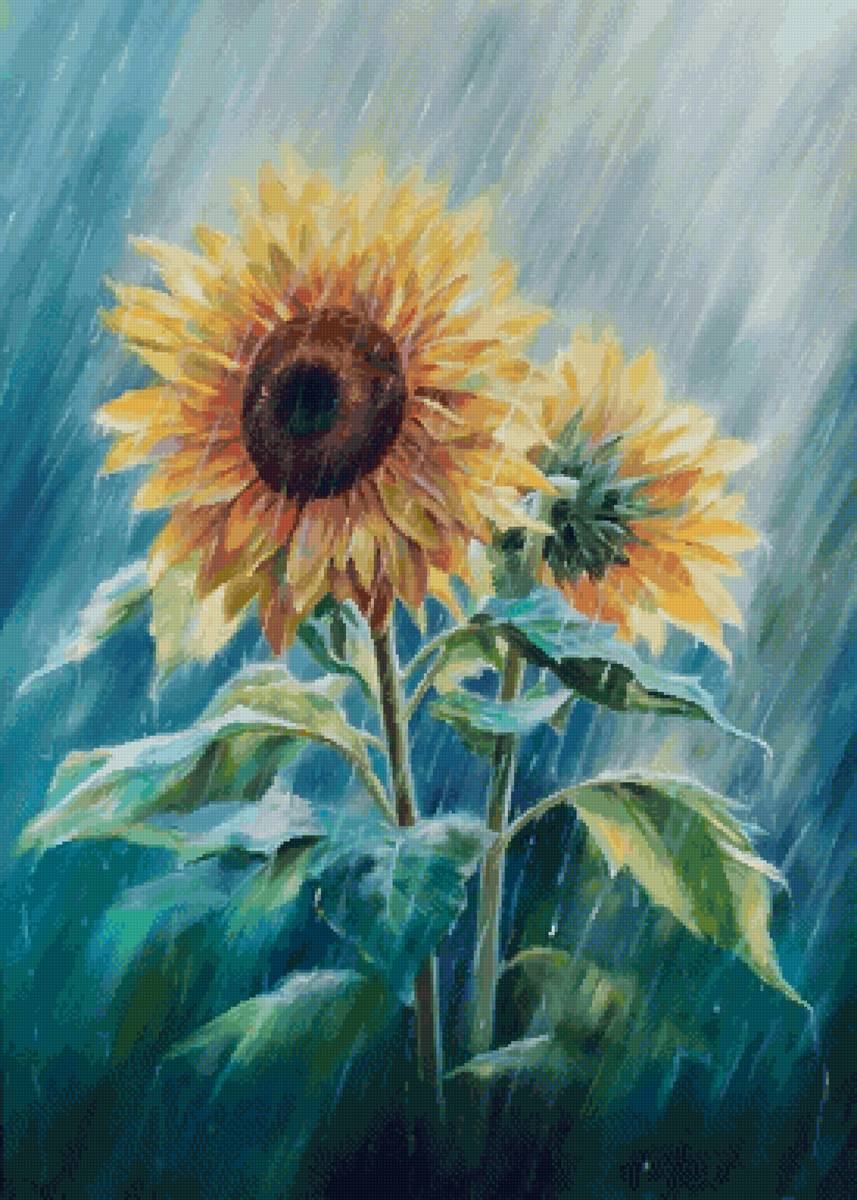 Подсолнухи под солнечным дождем - предпросмотр