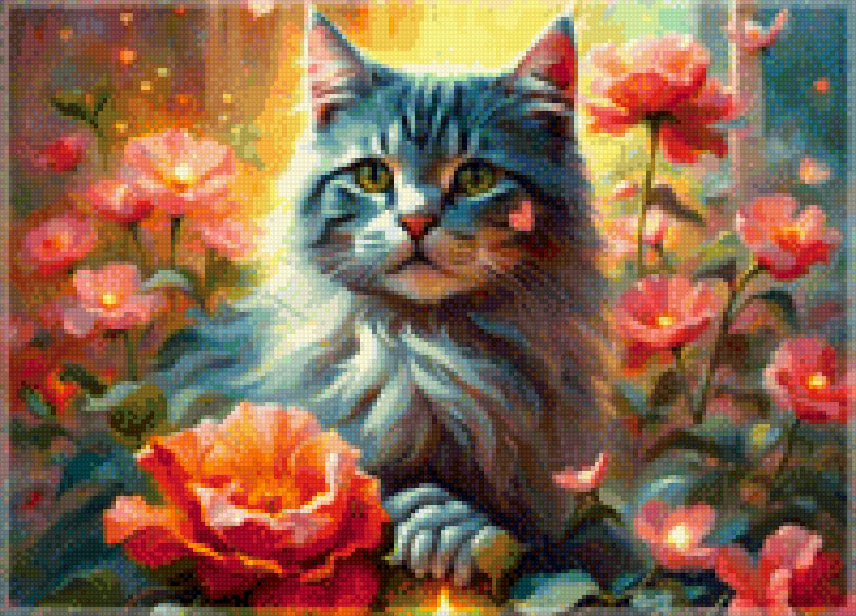 Кот в цветах - кот, цветы - предпросмотр