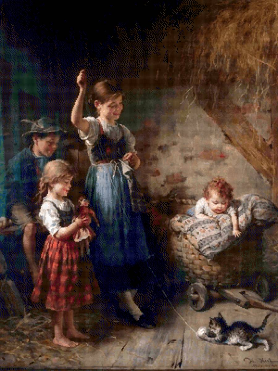 children with kitten - предпросмотр