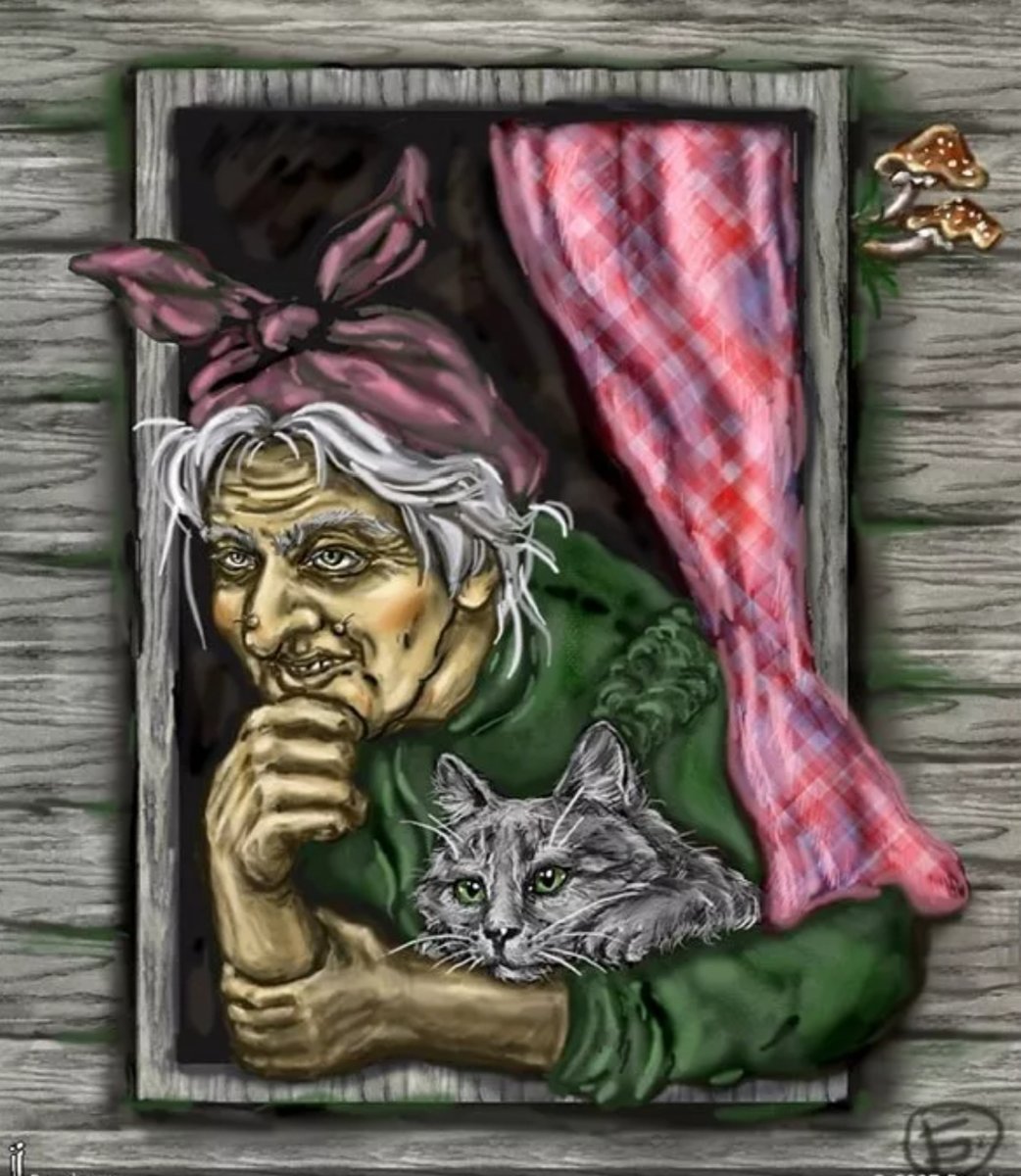 Баба Яга с котом - баба яга, коты, избушка, сказка - оригинал