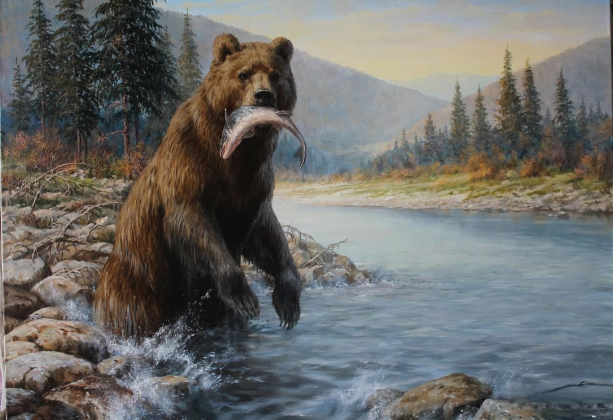 Медведица в реке - природа, животные, пейзаж, медведь - оригинал