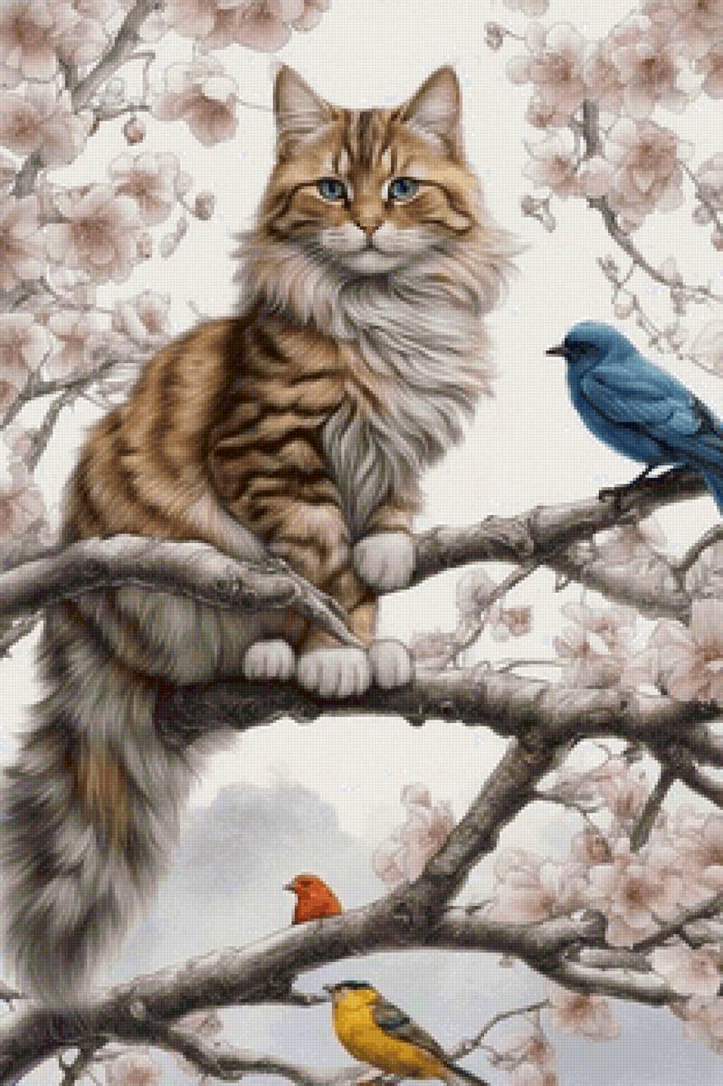 Кот и птицы - кот, птицы - предпросмотр