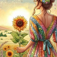 Схема вышивки «Девушка с подсолнухом»