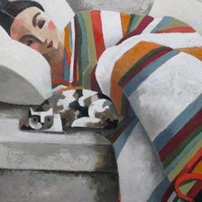 Схема вышивки «Девушка и кошка»